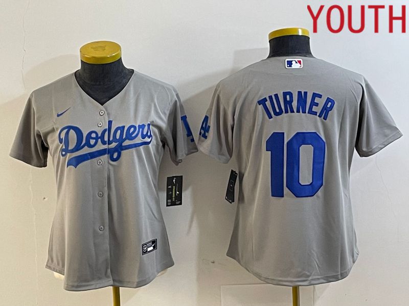 Youth Los Angeles Dodgers #10 Turner Grey Nike Game MLB Jersey style 3->youth mlb jersey->Youth Jersey